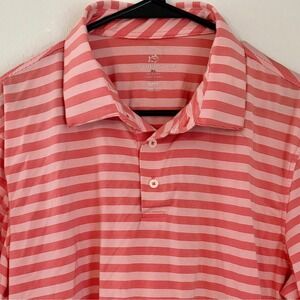 Southern Tide Brrr Men's XL Performance Cooling Pink Striped‎ Polo Shirt Logo